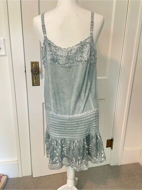POL Whimsy-Boho Dress Style rcd221 Women's Light Blue Lace-Trim Slip Dress
